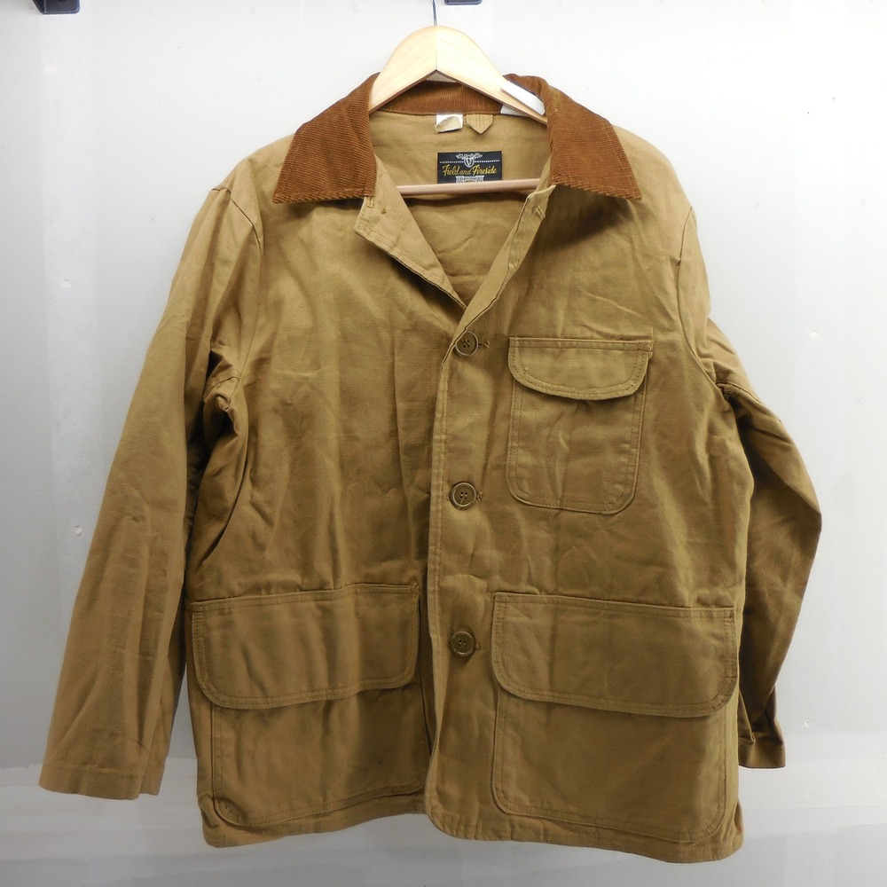 VTG Field & Fireside Upland‎ Hunting Jacket Tan Canvas Corduroy Collar 50s 60s L